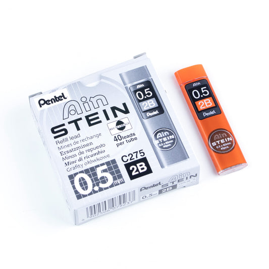 Pentel Ain Stein Refill Lead for Mechanical Pencils, 2B Grade, Dark Soft Lead For Sketching, 40 Leads per Tube, 0.5mm Fine Point, C275-2B, Box of 12