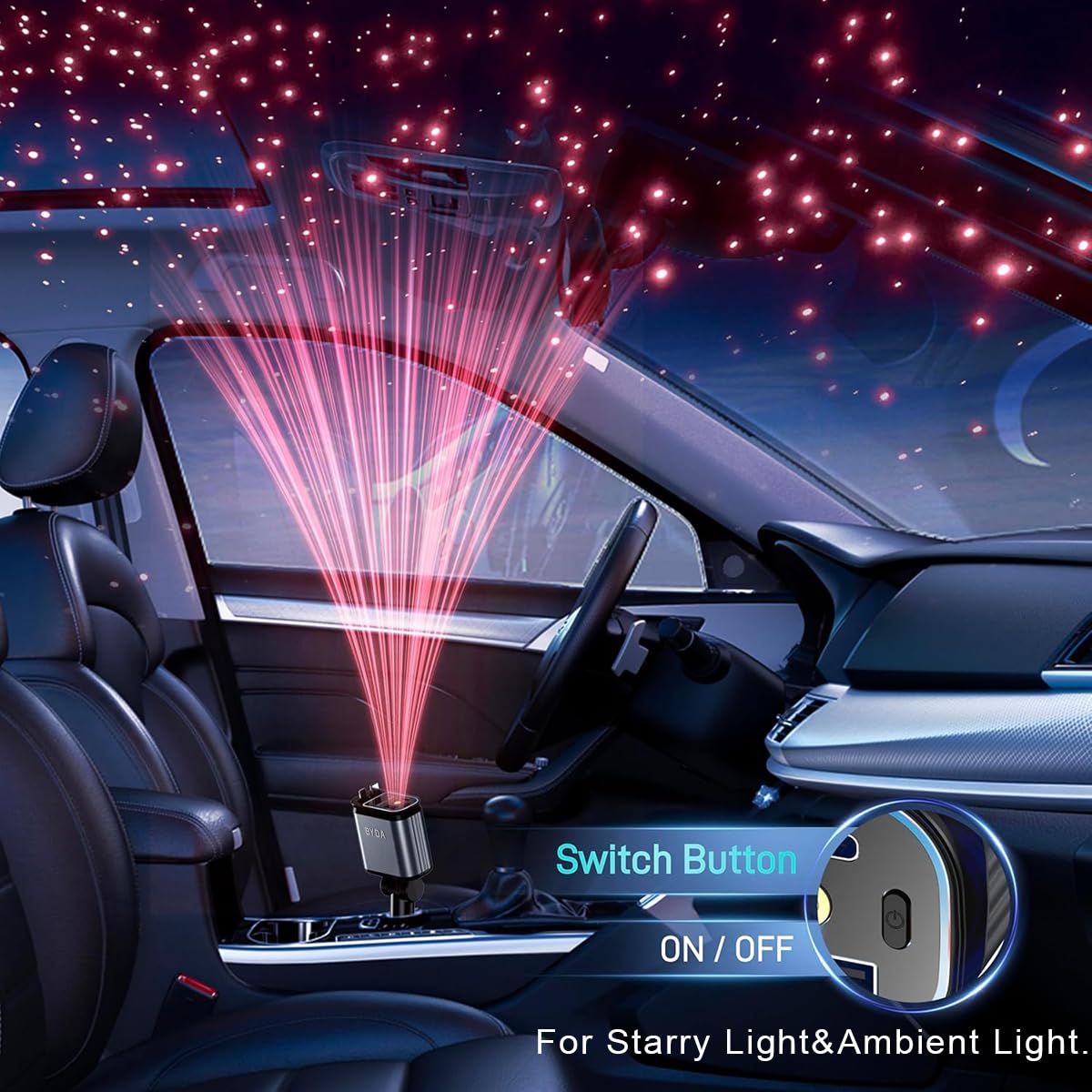 4 in 1 Retractable Car Charger with Starry Light,69W USB-C Fast Car Charger, for iPhone 17/16/15/14/13/12/11, Android,Pixel,Cigarette Lighter Charger (Grey, Light-ning+USB-C (Starry))