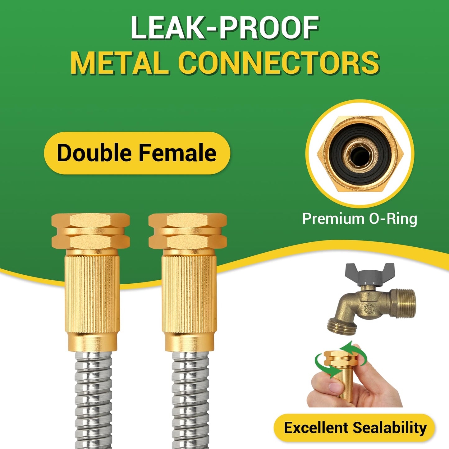 360 GADGET Garden Hose - Short Water Leader Metal Hose 6 FT with Female to Female Fitting, Flexible, Heavy Duty Hose Extension for Outdoor Hose Reel/Dehumidifier/RV、304Stainless Steel