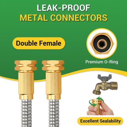 360 GADGET Garden Hose - Short Water Leader Metal Hose 6 FT with Female to Female Fitting, Flexible, Heavy Duty Hose Extension for Outdoor Hose Reel/Dehumidifier/RV、304Stainless Steel