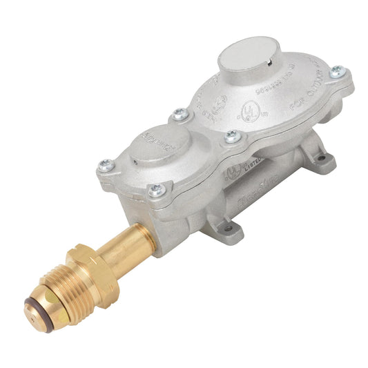 Flame King 2 Stage Propane LP Horizontal Super Compact Regulator with POL for RV, Vans, Trailers, Campers, 100lb Tank, ASME Tank, Generators (G2R150B-POLa), POL Single Tank Regulator