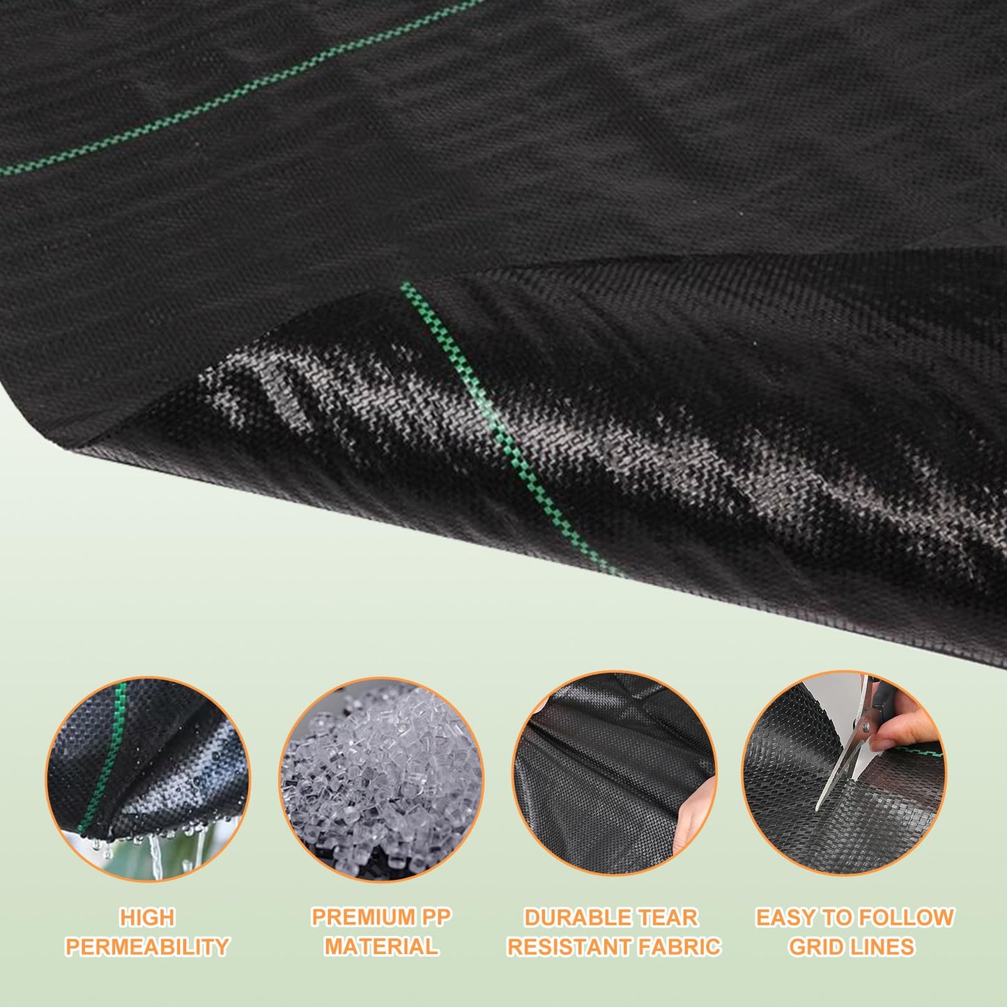 4x50Ft Weed Barrier Landscape Fabric Heavy Duty Ground Cover Fabric Block, 3.2oz Gardening Fabric Mat Garden Cloth Felt for Flower Bed, Patio, Orchard, Playground