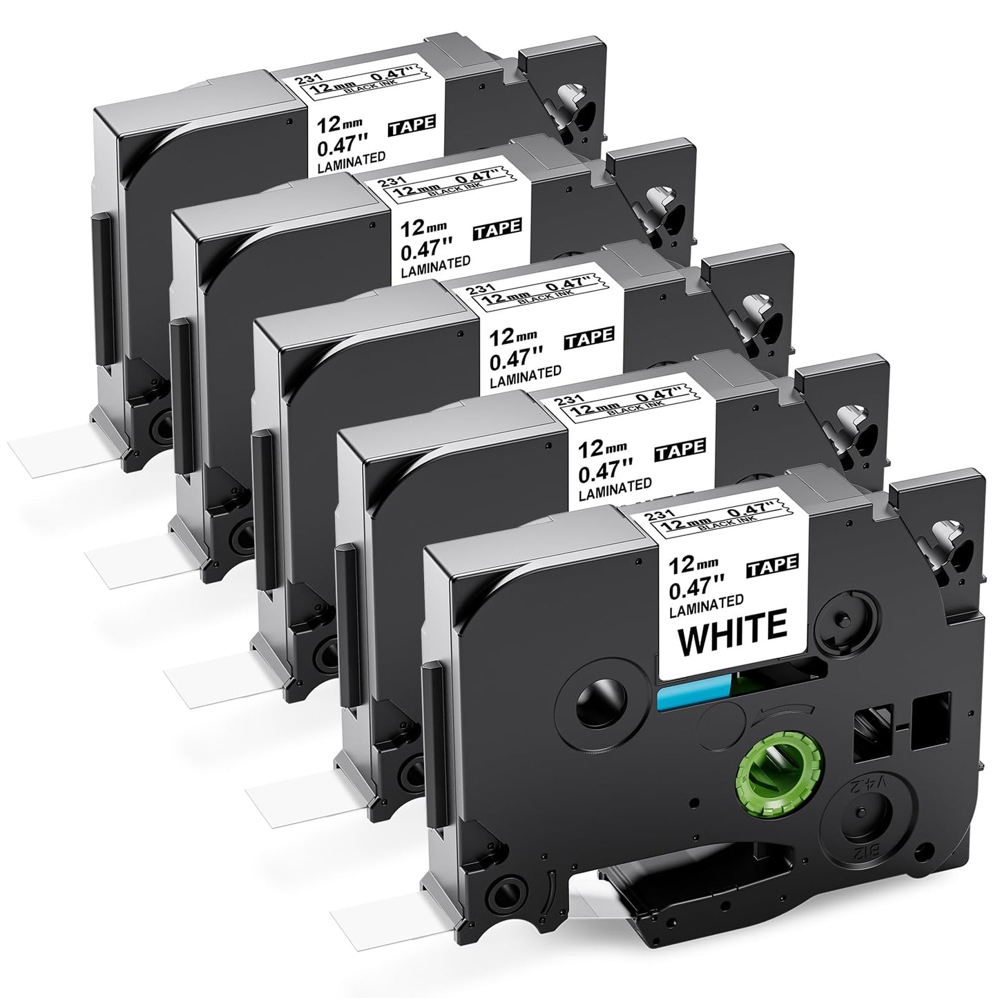 5PK Tze-231 PTH110 D210 Label Maker Tape 12mm Compatible with Brother P Touch Label Tape 12mm Tze231, Compatible for Brother P-Touch PT-D200 D220 D400AD H110 H200BP D600 1230, Tze Tz 12 mm 0.47 White