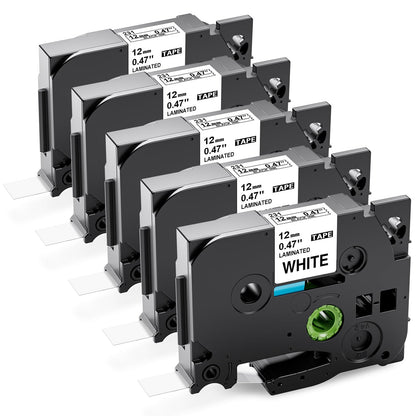 5PK Tze-231 PTH110 D210 Label Maker Tape 12mm Compatible with Brother P Touch Label Tape 12mm Tze231, Compatible for Brother P-Touch PT-D200 D220 D400AD H110 H200BP D600 1230, Tze Tz 12 mm 0.47 White