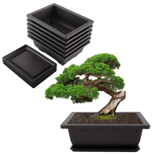 Artilife 6Pcs 6.5Inch Bonsai Pots,Plastic Bonsai Training Pots Humidity Trays Square Nursery Pots for for Plants, Flowers, Herbs, African Violets & Seed Nursery