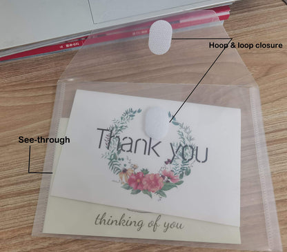YESSART 5x7 Small Plastic Envelopes Hook Loop Closure Receipt Storage Holder 40 Pack
