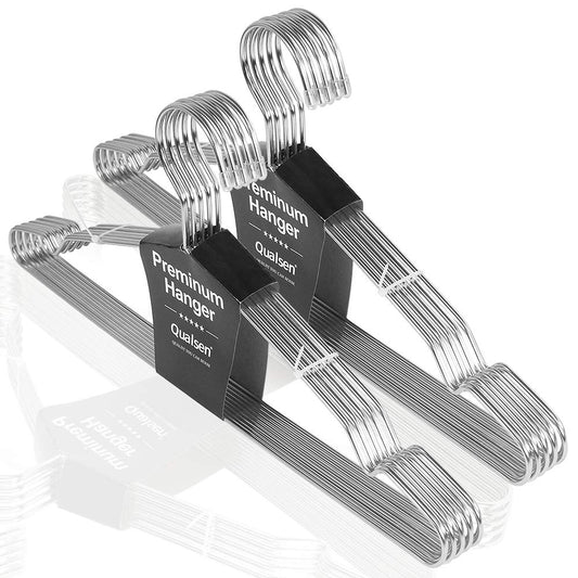 Qualsen Clothes Hangers 20 Pack Stainless Steel Strong Metal Wire Hangers Suit Hangers for Home Hotel and Clothes Store 16.5 Inch/42 cm