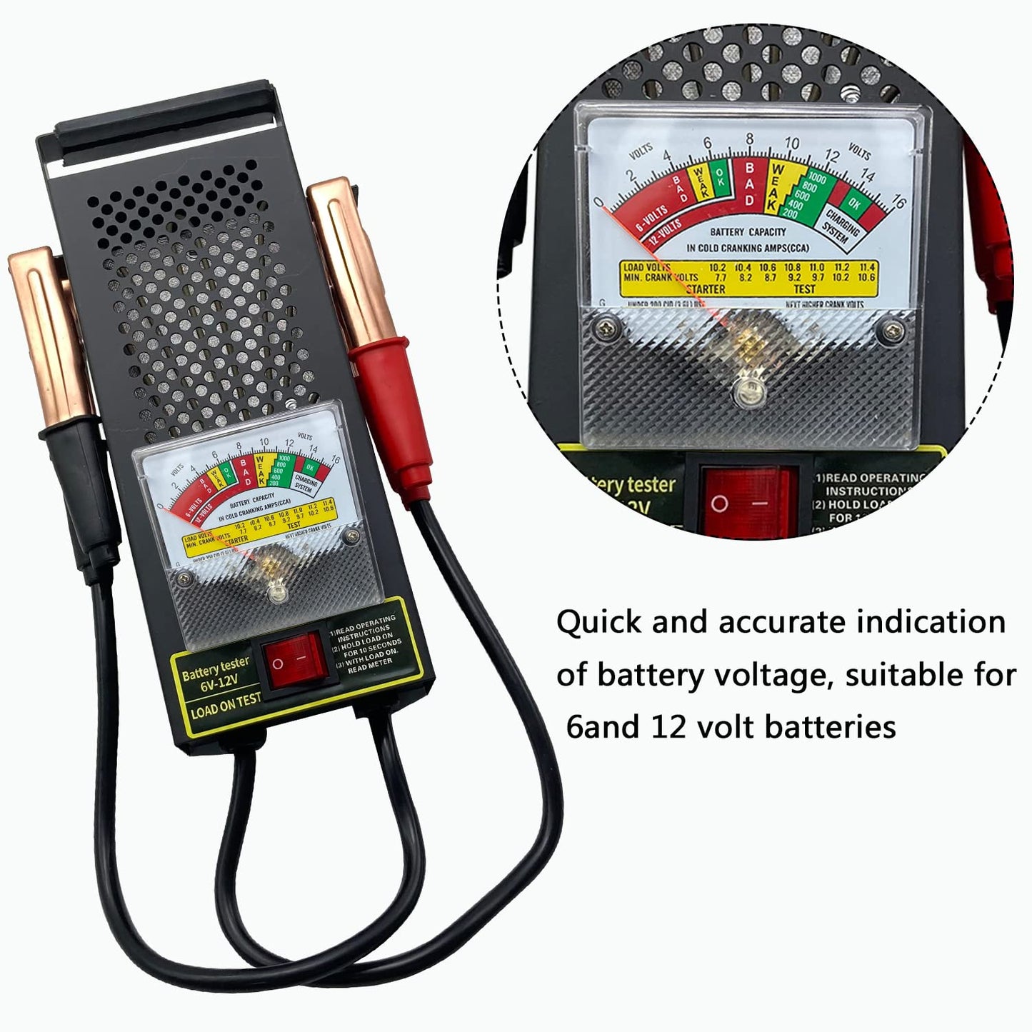 kaiheng Battery Tester 100A Battery Load Tester, Car Battery Load Tester 6V 12V with Voltmeter and Alligator Clips