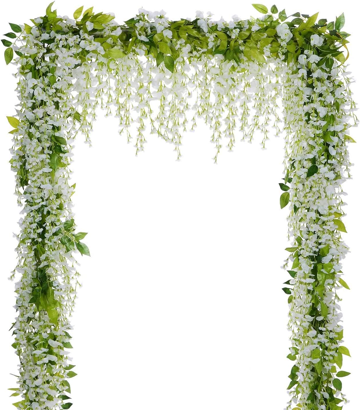 KHOYIME Wisteria Artificial Flowers Garland, 4Pcs 6.8Ft/Piece Artificial Wisteria Vine Silk Hanging Flower for Home Garden Outdoor Ceremony Wedding Arch Floral Decor (White)