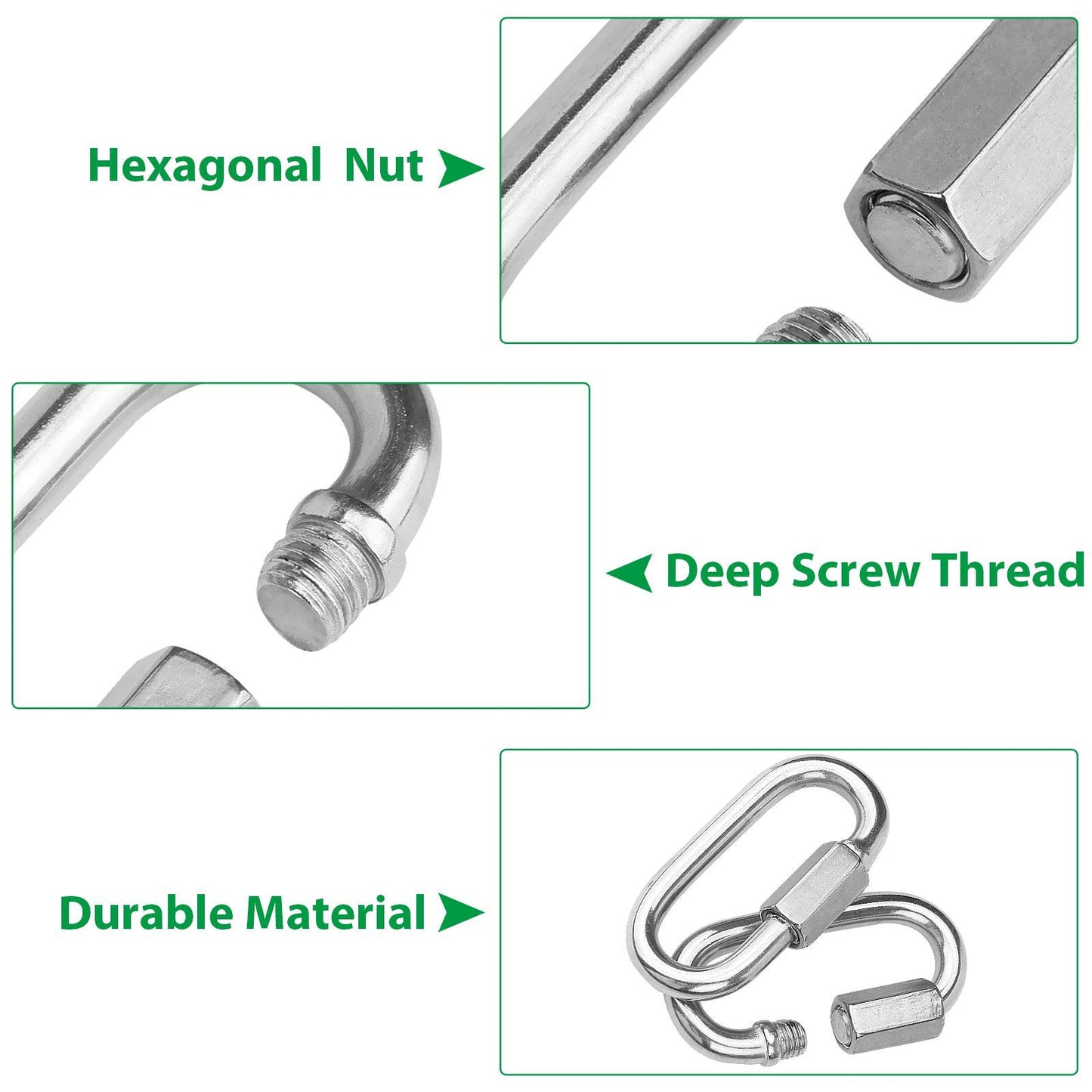 12PCS 5/16Inch Quick Links Stainless Steel Chain Links, M8 Oval Quick Locking Carabiner Clips Heavy Duty Chain Links Chain Connector for Camping, Hiking, Swing, Hammocks, Outdoor & Gym - 1500lbs Load