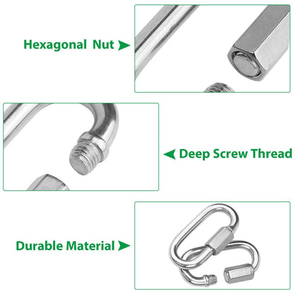 12PCS 5/16Inch Quick Links Stainless Steel Chain Links, M8 Oval Quick Locking Carabiner Clips Heavy Duty Chain Links Chain Connector for Camping, Hiking, Swing, Hammocks, Outdoor & Gym - 1500lbs Load