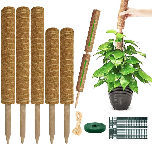 Moss Pole Plant Support Monstera - 5 Pack Coco Coir Moss Stick Plants Climber Support Indoor Monstera Stake for Climbing Plants Live House Potted, Vine, Pothos, Philodendron to Grow Upwards