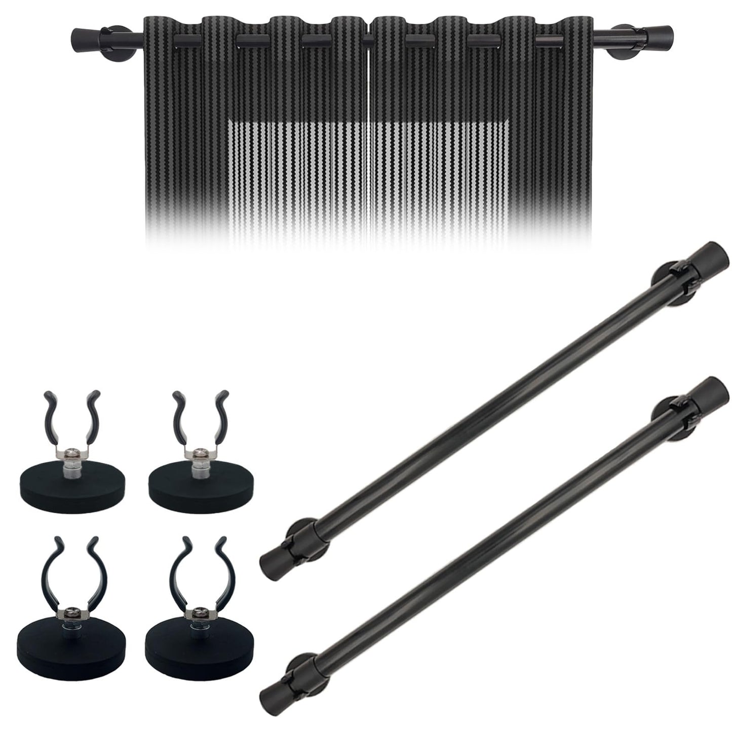 Sumlache Magnetic Curtain Rod for Metal Doors-Adjustable Cafe Magnetic Rod For Bathroom-curtain with Magnetic Holders to Hanging Curtain, towel, clothes ((16 to 25 inch*2 Black))