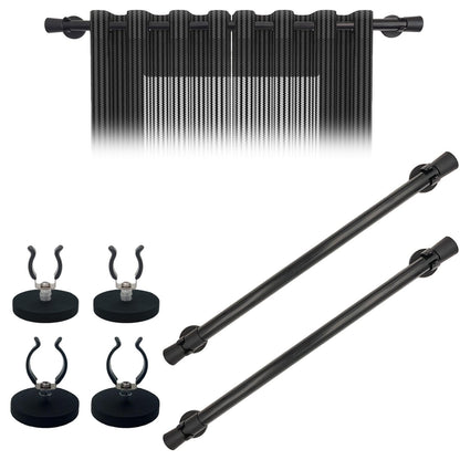 Sumlache Magnetic Curtain Rod for Metal Doors-Adjustable Cafe Magnetic Rod For Bathroom-curtain with Magnetic Holders to Hanging Curtain, towel, clothes ((16 to 25 inch*2 Black))