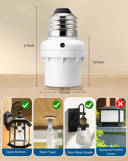 DEWENWILS Light Sensor Socket, Dusk to Dawn Sensor Socket, Light Bulb Socket for Light Fixtures, Compatible with Incandescent/CFL/LED/Halogen Bulbs, 4 Pack
