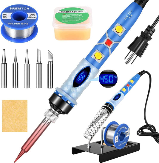 Electronics Soldering Iron Kit, Upgraded 80W Digital LCD Adjustable Temperature Welding Tool and Fast Heating Ceramic Thermostatic Design Soldering Gun
