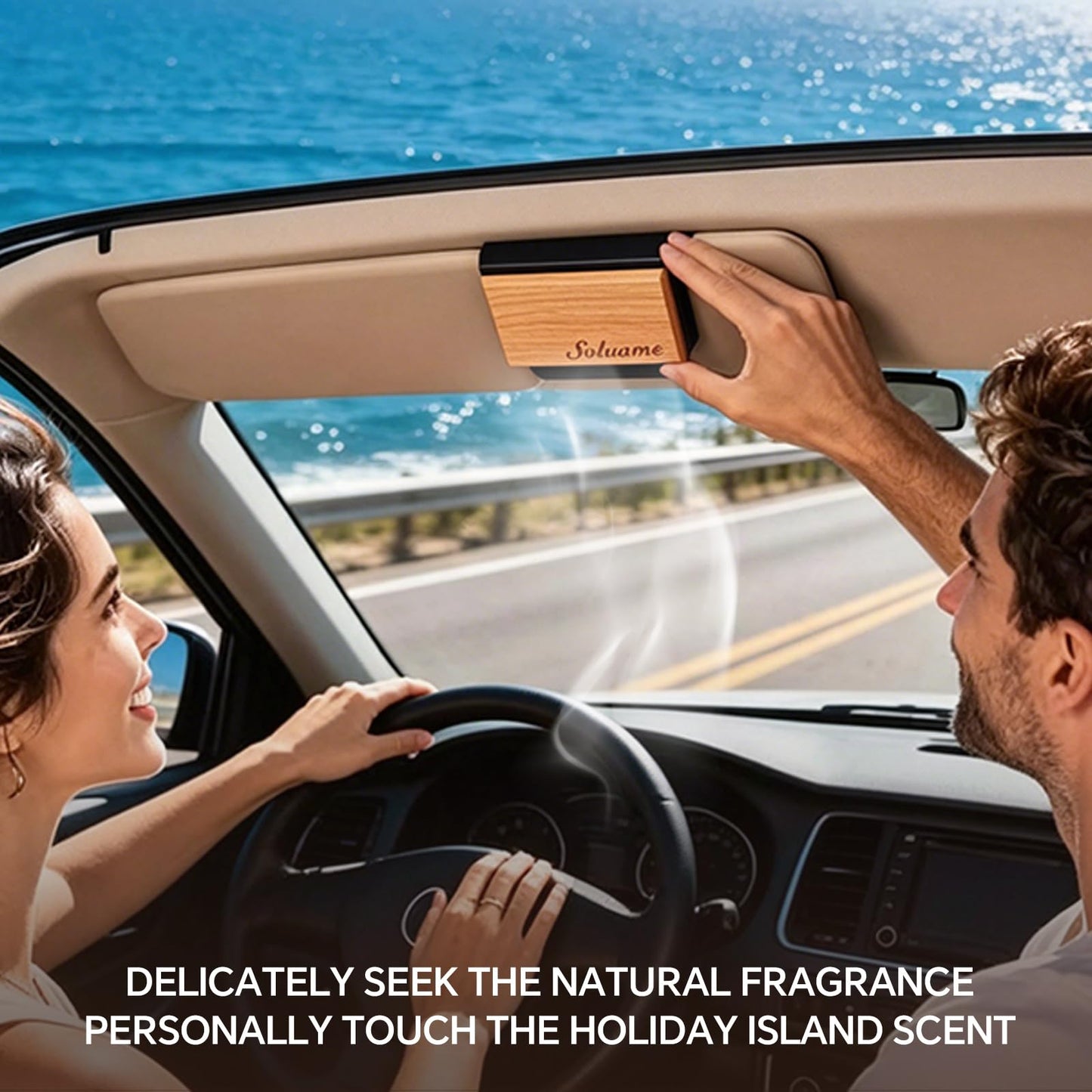 Car Air Freshener, Natural Wood Air Freshener Long Lasting, Car Air Freshener Diffuser with Metal Clip, Magnetic Auto Accessories, Car Odor Eliminator Variety Scent Refill (Teak - Coconut - Amber)
