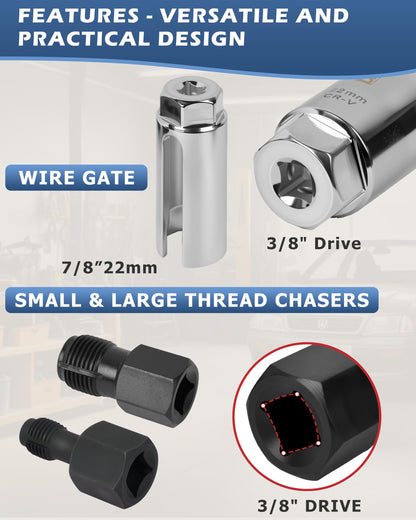 DAYUAN 5 pcs O2 Oxygen Sensor Socket Set Oxygen Sensor Remover Tool and Thread Chaser Set