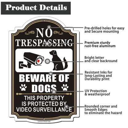 Clotide 2 Pack Beware of Dogs Sign, 12" x 8" Rust Free Aluminum Metal No Trespassing Private Property Sign, UV Protected and Weatherproof, Durable Ink, Easy to Install, Indoor/Outdoors Use (Black)