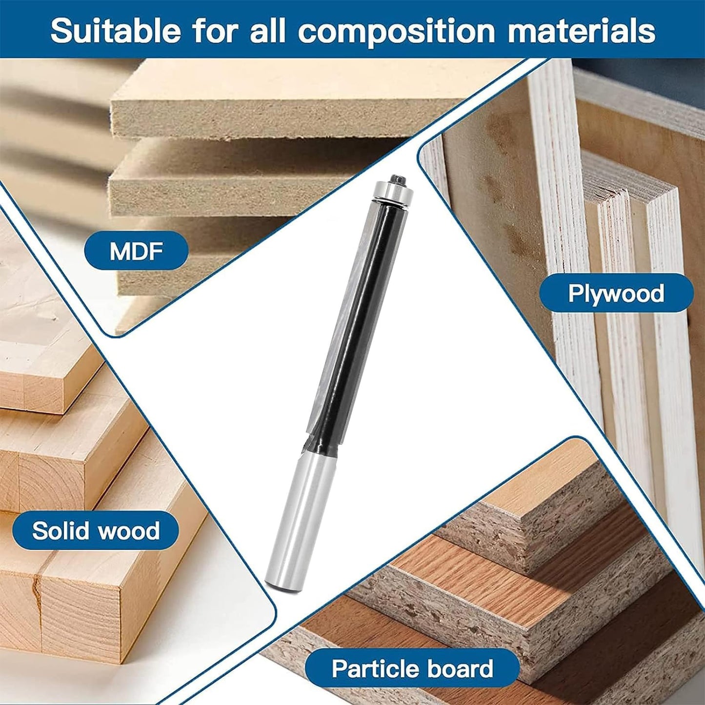 Extra Long Flush Trim Router Bit 1/2 Shank, 3-Inch Height X 1/2-Inch Diameter, Carbide Tipped, Top Bearing Template Flush Cut Trim Router Bit, for Woodworking Trimming by SICWOOD