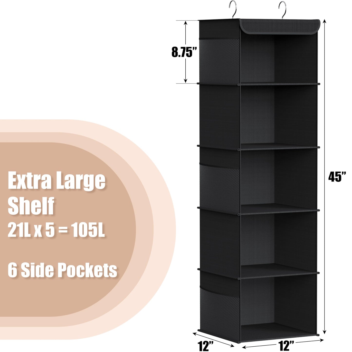 Simple Houseware 5 Shelves Hanging Closet Organizer, Black