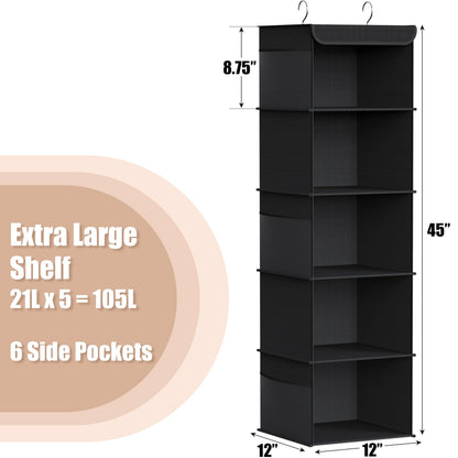 Simple Houseware 5 Shelves Hanging Closet Organizer, Black