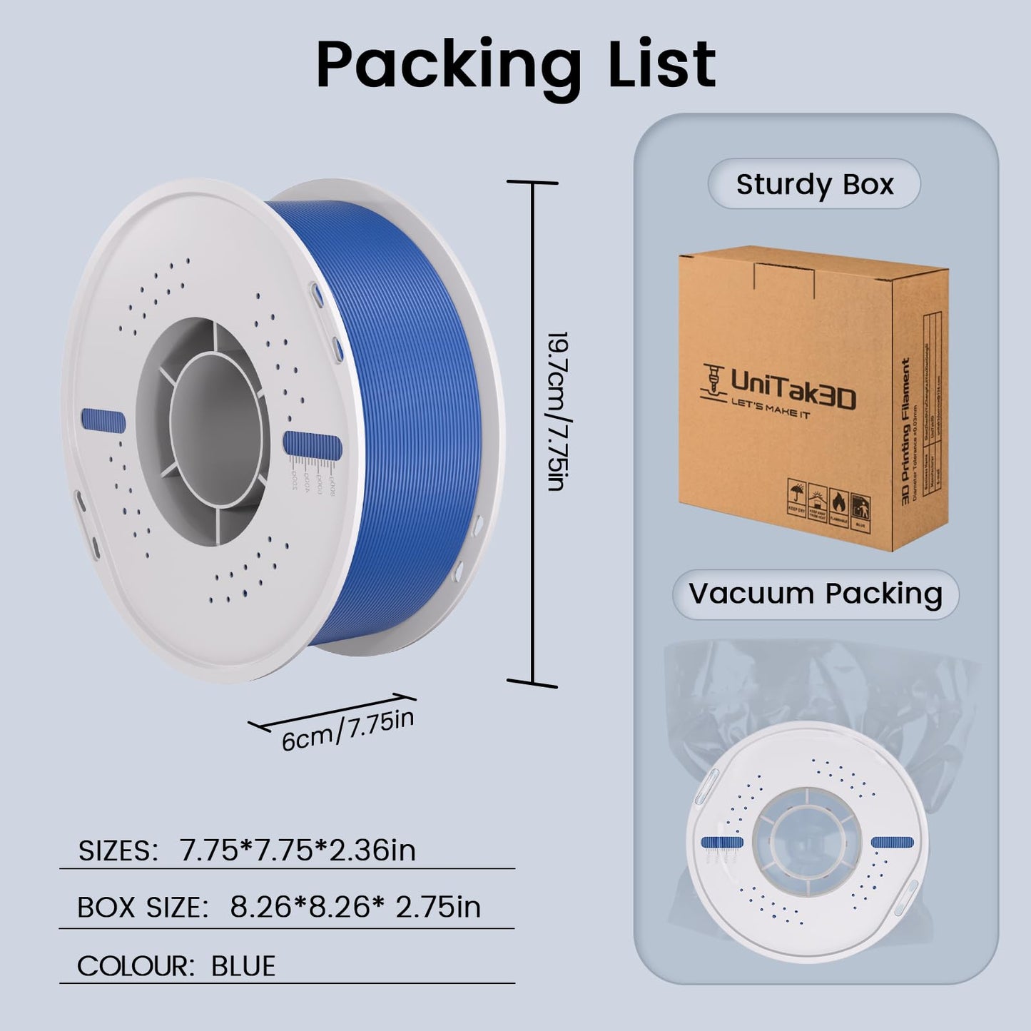3D Printer Filament,PLA Filament 1.75mm Dimensional Accuracy±0.03mm Neatly Wound 3D Printing Filament Compatible with Bambu Lab/Anycubic/Creality All 3D Printers-1kg Spool (2.2lbs)-Blue