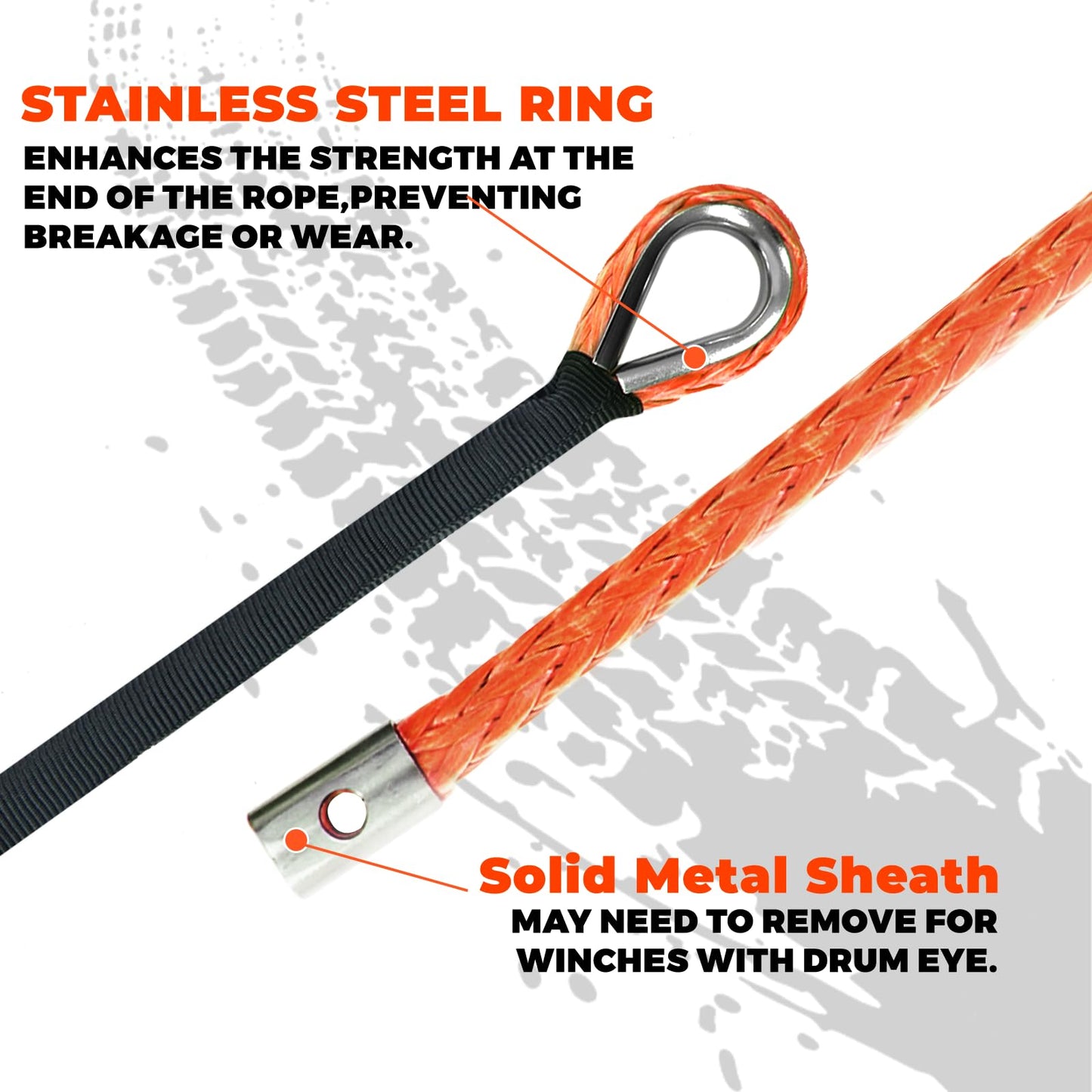 YUNPEAK 1/4 Inch x 50 Feet 10,000LBS Synthetic Winch Line，with Black Protecing Sleeve for Off Road Vehicle ATV UTV（Orange）.