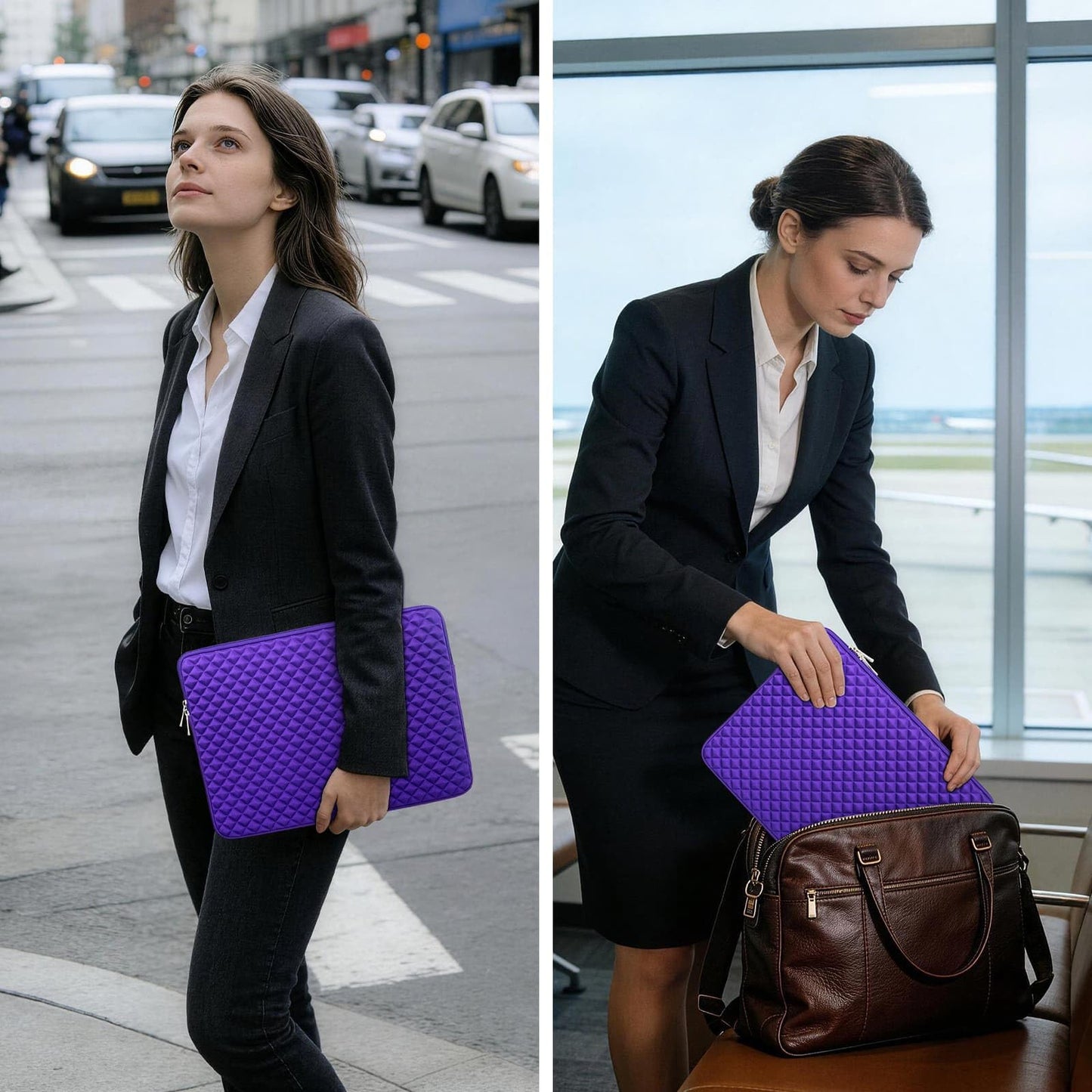 RAINYEAR 13 Inch Laptop Sleeve Diamond Foam Case Bag Compatible MacBook 14", 13.3" MacBook Air/Pro A3449 A3113 A3240 A2681 A2337 A2338 & for 13.3" PC Notebook Chromebook (Purple)