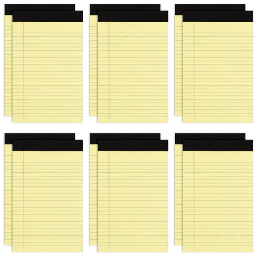 12 Pack Yellow Note Pads 5x8, Small Legalpads 5x8 Yellow for Office, Goefun Perforated College Ruled Writing Pads - 30 Sheets Samll Notepad