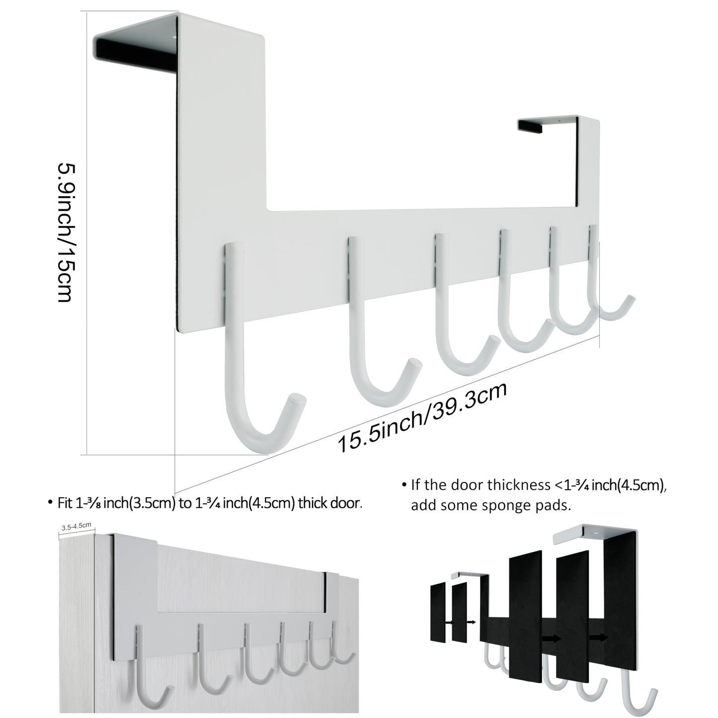 WEBI Over The Door Hooks for Hanging Door Hanger,Over Door Coat Rack Hanger for Towels,Clothes,Behind Back of Bathroom,White