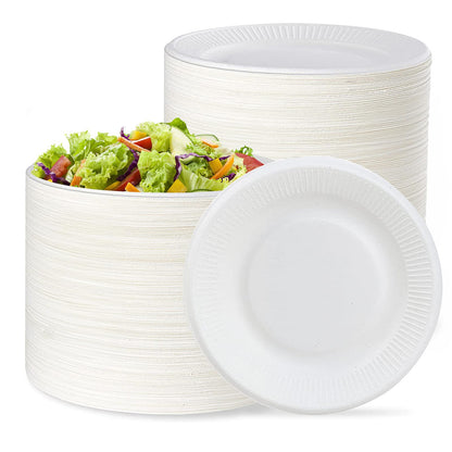 300 Pack Compostable Disposable Paper Plates, Heavy-Duty Bagasse Natural Biodegradable Eco-Friendly Sugarcane Plates for Party Dinner Birthday, 6 inch (White)
