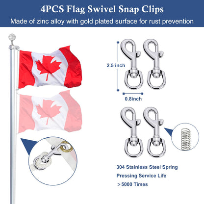 NQ Flagpole Hardware Repair Parts Kit-50Ft Halyard Rope 3" Silver Ball + 6" Zinc Alloy Cleat + 4PCS Metal Swivel Snap Clips + Aluminum Alloy Flagpole Truck with Nylon Pulley for 1.6"-2" Flagpole Top