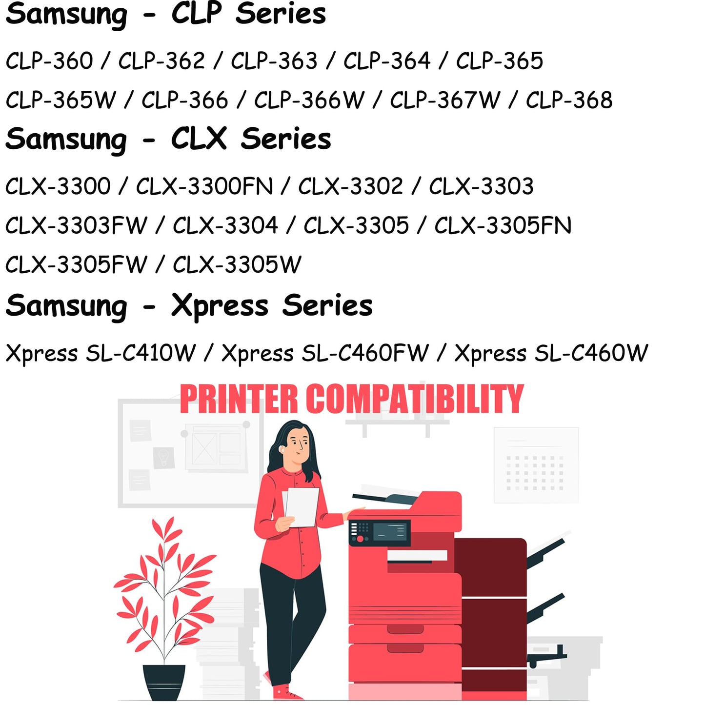 PrinterPro™ Compatible Replacement for Samsung CLT-406S Toner Cartridge CLP-360 362 363 364 365 365W 366 367W CLP-368 CLX-3300 CLX-3302 CLX-3303 3304 3305 Xpress SL-C410W C460FW C460W (Yellow)