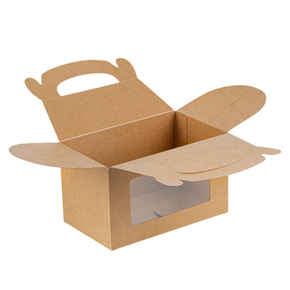 Restaurantware Gable Gift Boxes Pack of 25 Greaseproof Paper Treat Boxes 6 x 3.5 x 3.5 Inches With Window, Disposable Design Kraft Containers for Weddings or Birthdays