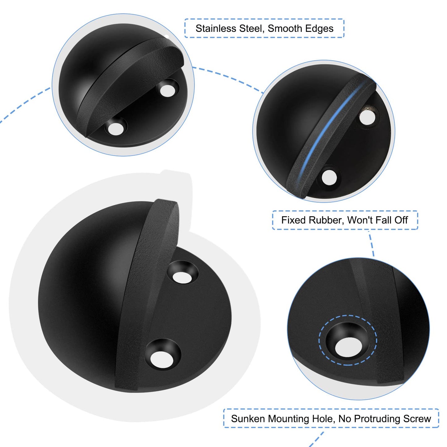 8 Pack Door Stoppers Self Adhesive Floor Mounted Door Stops No Drill Rubber Bumper, Stainless Steel Doorstop for Living Room, Bedroom, Bathroom, Office