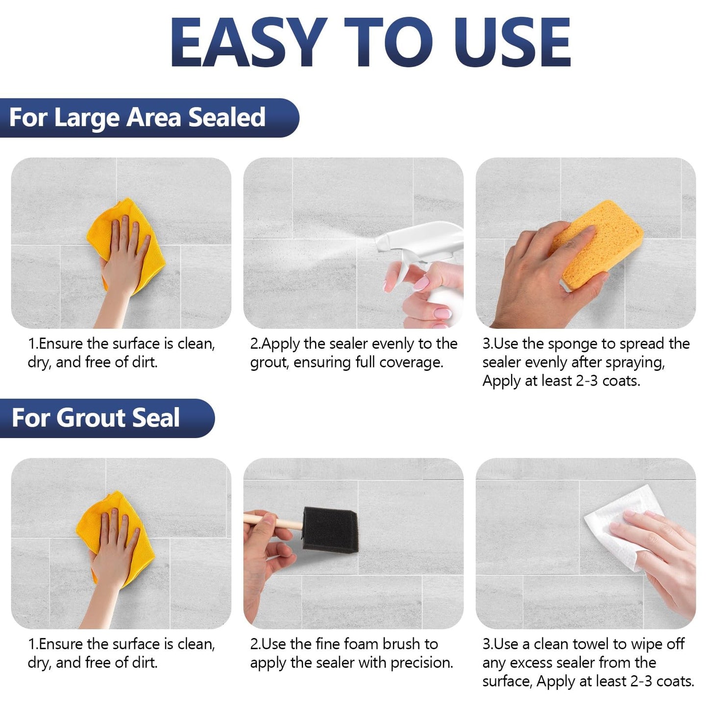 Meuvcol Grout Sealer,17.6 OZ Waterproof Grout Sealer for Shower, Floor Tiles, Kitchen - 100% Safe Tile Sealant Spray - Long Lasting Clear Sealant for Stone, Bathroom, Marble - Indoor & Outdoor
