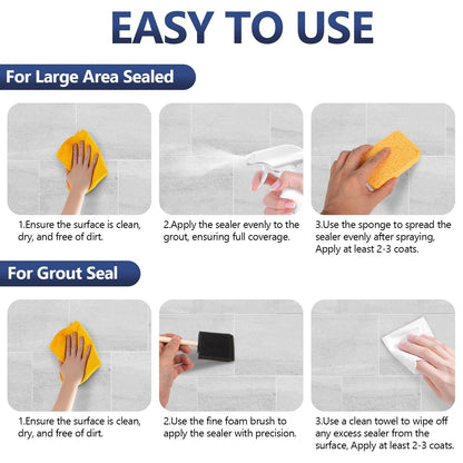 Meuvcol Grout Sealer,17.6 OZ Waterproof Grout Sealer for Shower, Floor Tiles, Kitchen - 100% Safe Tile Sealant Spray - Long Lasting Clear Sealant for Stone, Bathroom, Marble - Indoor & Outdoor
