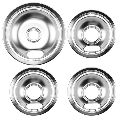 1x8" & 3x6" Chrome Drip Pans Kit Compatible for Whirlpool- W10196405 W10196406 Drip Pan Electric Stove Burner Covers Replaces 0089285 0091813 0304979 0310228 Not for GE
