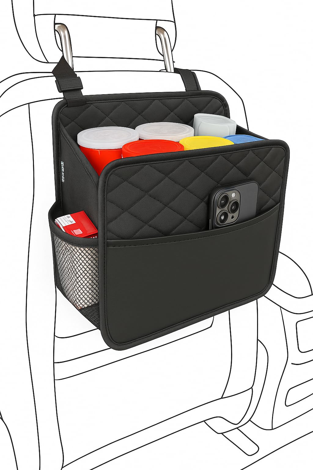 Witaxima Upgrade Car Seat Organizer Backseat with Storage Pockets Multipurpose Car Organizer Hanging Car Trash Bag Can Premium PU Leather Garbage Can 2.14 Gallon Black