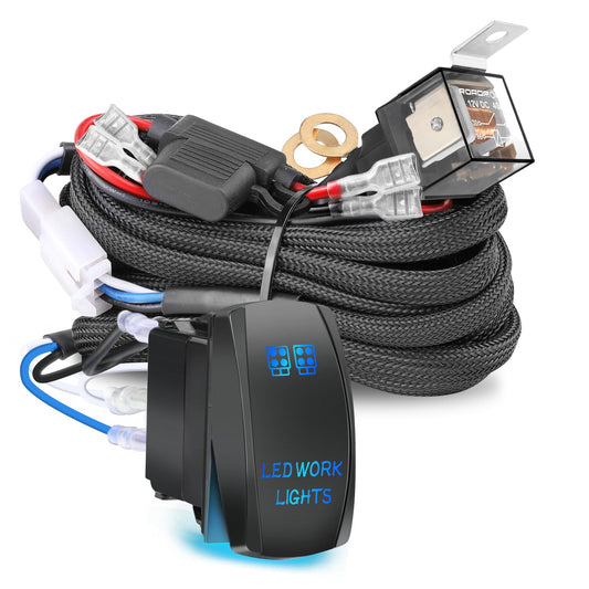 Nirider Wiring Harness 2 Lead, 12V 40A Rock Switch Relay Fuse Nylon Wiring Harness Kit for LED Light Bars Fog Lights Work Driving Lights Offroad LED Pods Wire Kit for Truck UTV ATV Boat
