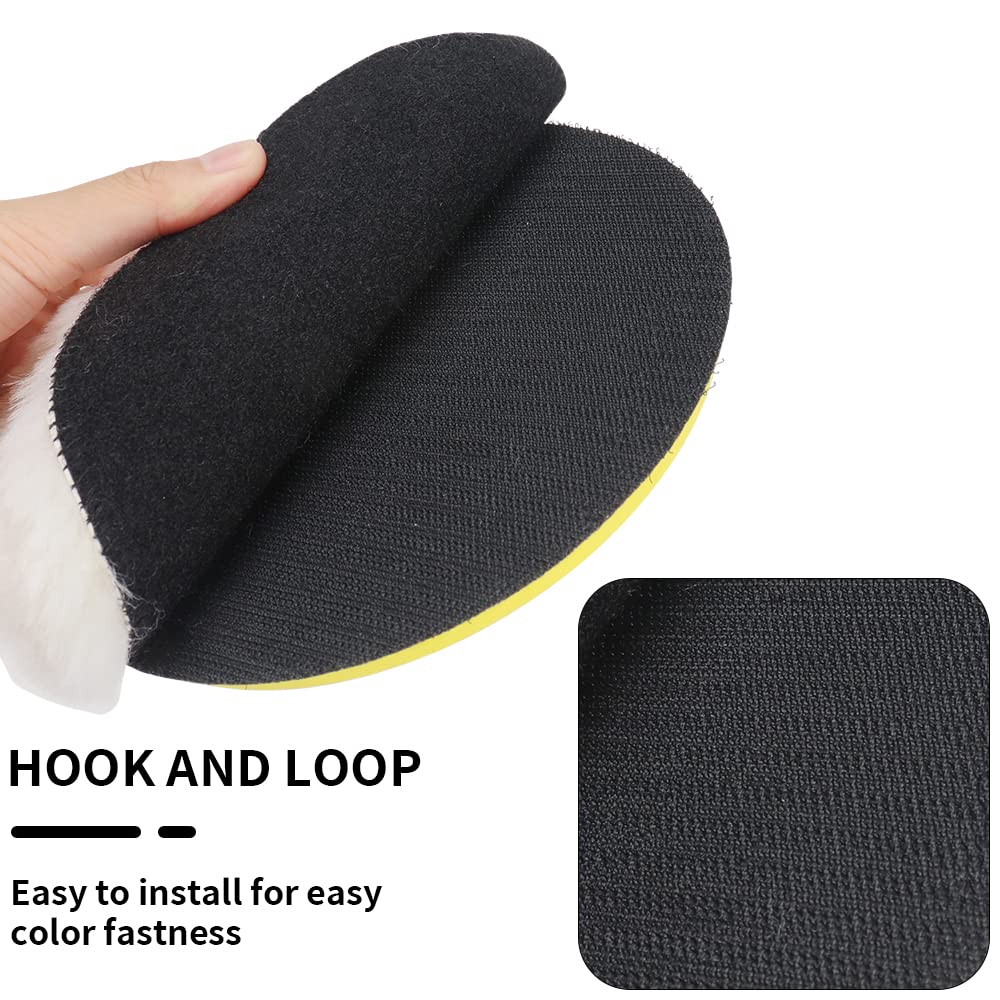 NuoDunco 7 Pieces 7 Inch Wool Polishing Pad Kit - Bonnet, Hook and Loop Buffing Pad, Woolen Waxing Pads for Car Polishing and Drill