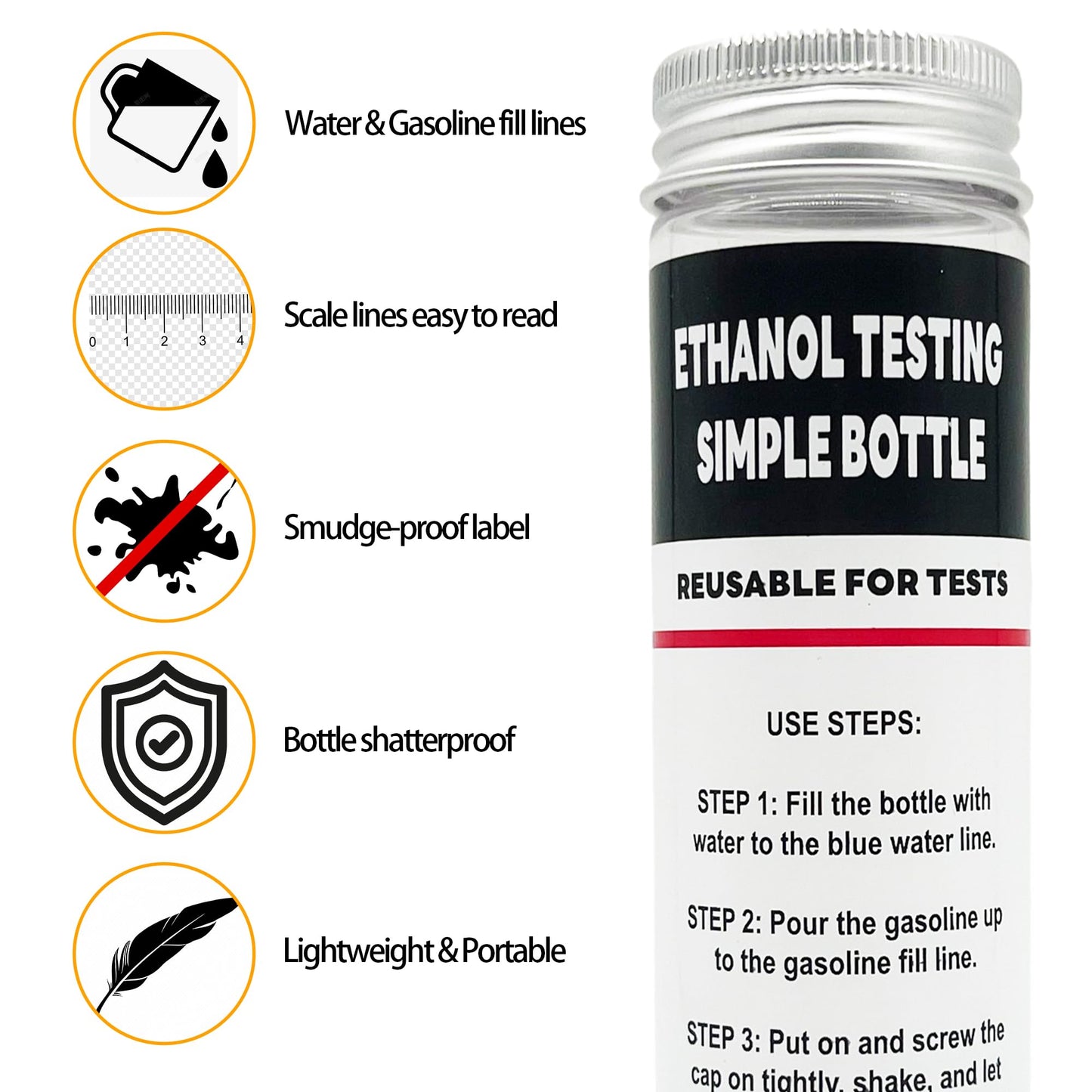 E85 Tester Kit, Reusable Ethanol Test Kit, Wide Mouth Fuel Test Bottle, Gasoline Super Content Tester (2 Pack)