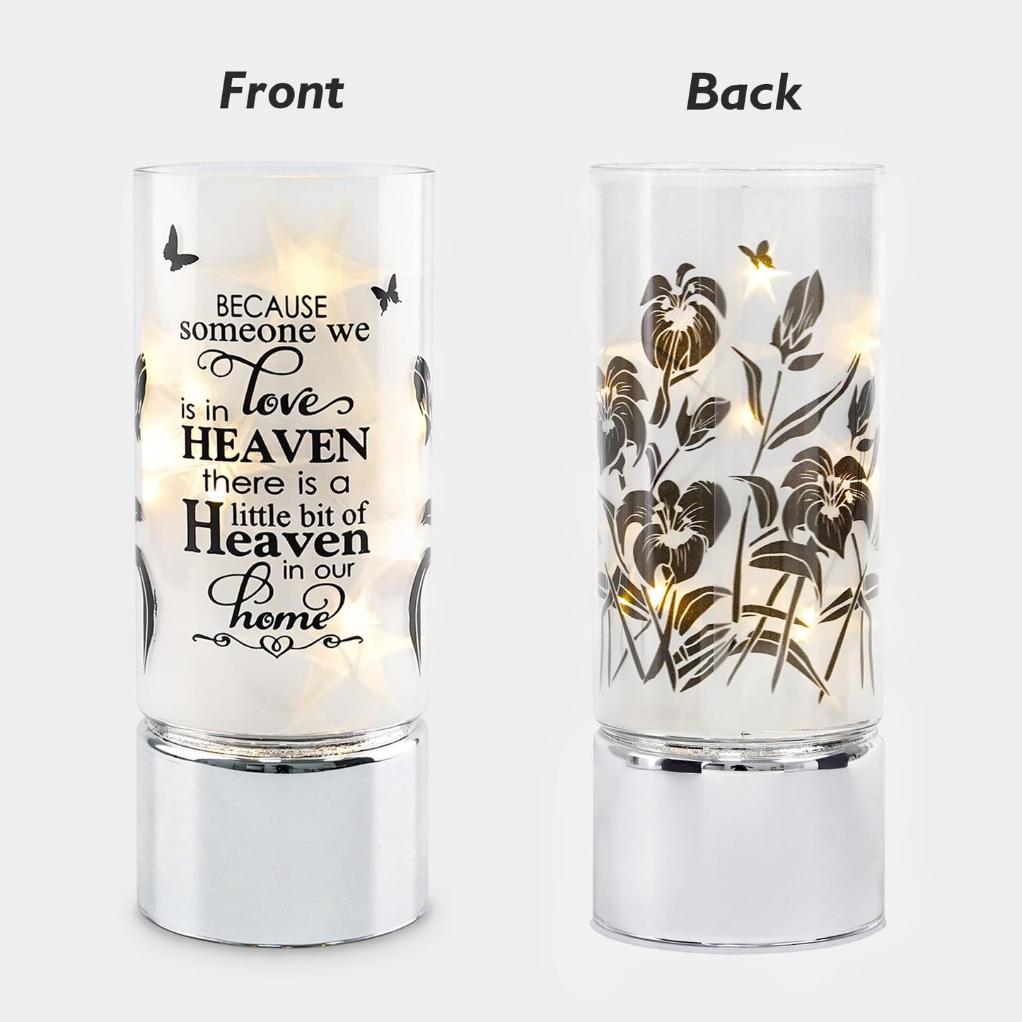 Rhytsing Memorial Gift - Battery Operated Flameless Candle with Timer Function, Glass Cylinder Lantern with Fairy Lights, Expressing Sympathy for the Loss of Someone We Loved - D3.15 x H8 inches