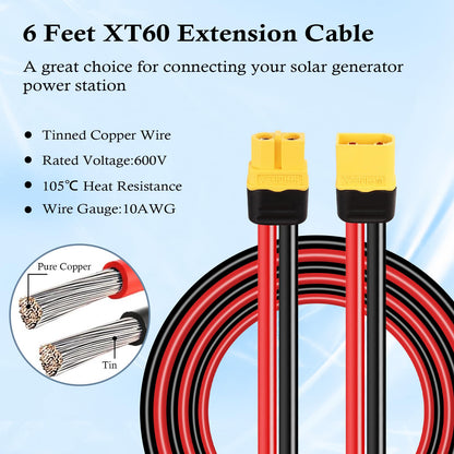 MOOKEERF XT60 Extension Cable - 10AWG 6FT with Male to Female Connector for Solar Panel, RC Battery, Portable Power Station