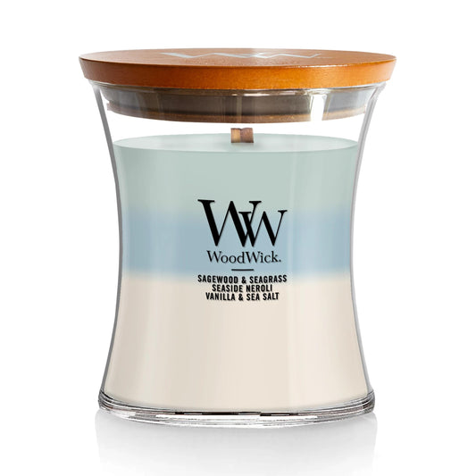 WoodWick Oceanic Scented Trilogy Medium Hourglass Candle, Crackles at it Burns, Perfect for Gifting, 9.7oz