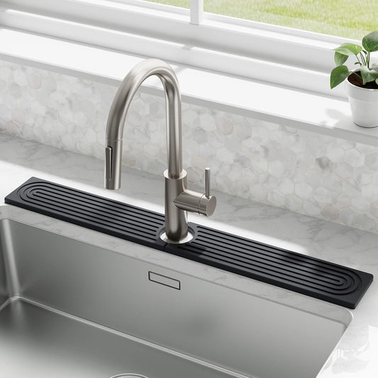 Oillase Faucet Mat for Kitchen Sink - Water Absorbing Stone Tray for Sink, Diatomite Fast-Drying Faucet Mat, Faucet Splash Guard for Bathroom Counter (Dark Gray, 30" x 4")