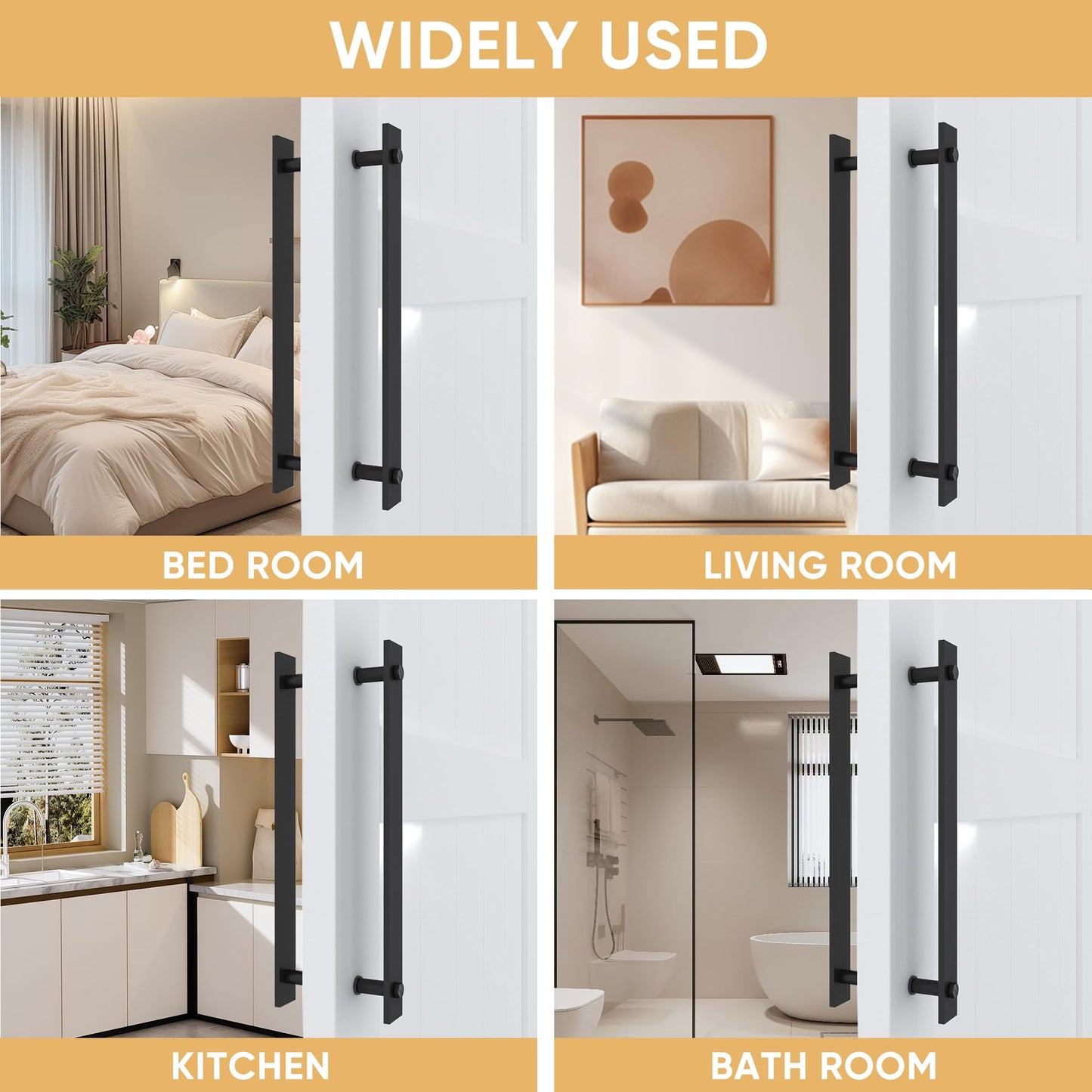 JUBEST 14'' Sliding Barn Door Handle Double Side Pulls Swing Door Handles, Side Mount Handles. Matte Black