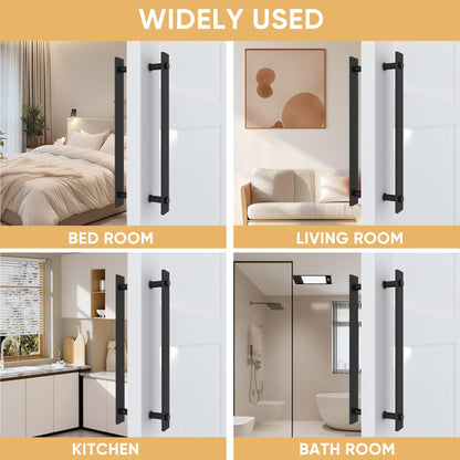 JUBEST 14'' Sliding Barn Door Handle Double Side Pulls Swing Door Handles, Side Mount Handles. Matte Black