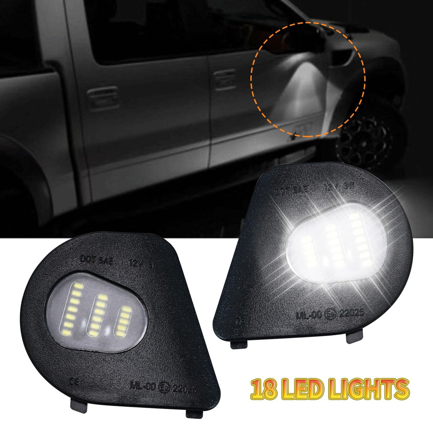 EATAKWARD 2Pcs LED Side Mirror Puddle Light Lamps Assembly Replacement for 2010-2019 Dodge Ram 1500 2500 3500 4500 5500 Pickup Trucks Towing Mirror Lights 6000K Driver and Passenger Side White
